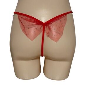 Red Sheer Rhinestone Embellished Women's Thong